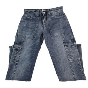 Kancan Women's Blue Denim High Rise Cargo Jeans‎ Size 0/23 Classic Casual Style